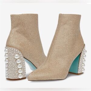 Betsey Johnson Kasey Gold Pearl Ankle Boots